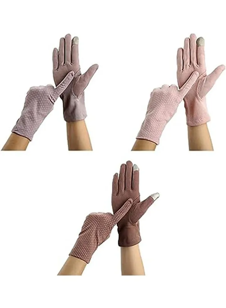 3 Pairs Women Sun Protective Gloves Driving Gloves Women UV Protection Sun Protection Gloves Touchscreen Gloves for Summer Driving Riding (Khaki, Purple, Light Pink)