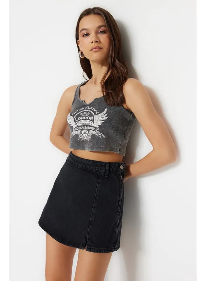 Black Denim Shorts Skirt