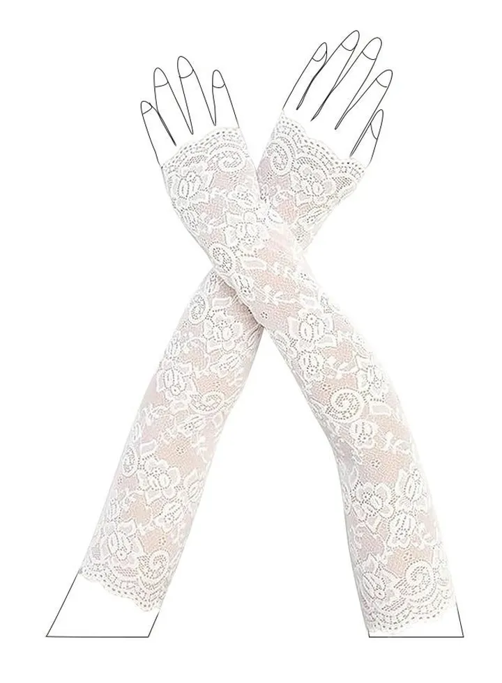 UV Protection Lace Arm Sleeves, Women's Floral Lace Sleeves Hollow Out Long Sunscreen Gloves Fingerless Driving Gloves