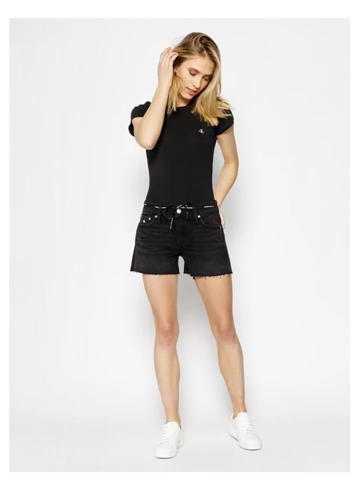 Tie Waist Denim Shorts Black