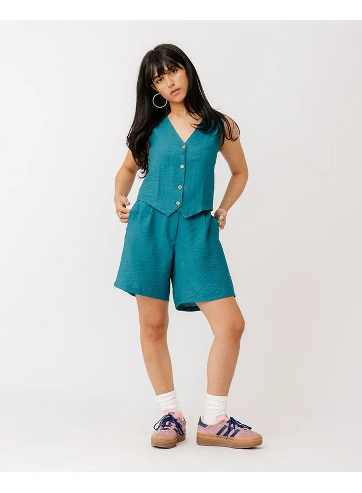 Teal Linen Shorts
