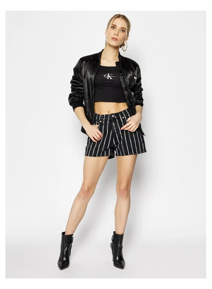 Logo Stripe Denim Shorts Black Wash Stripe