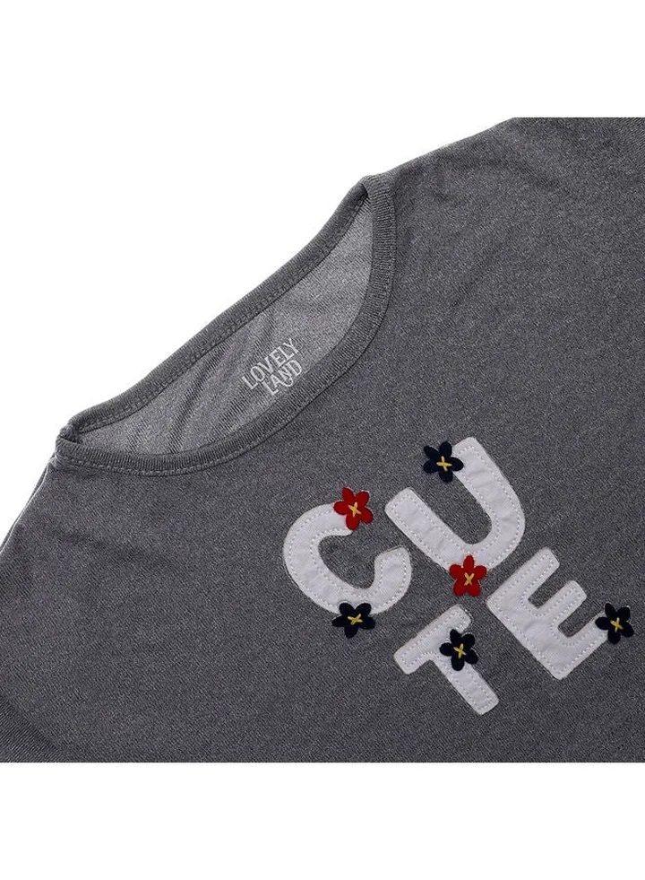 "Cute" Stitched Heather Dark Grey Girls Tee