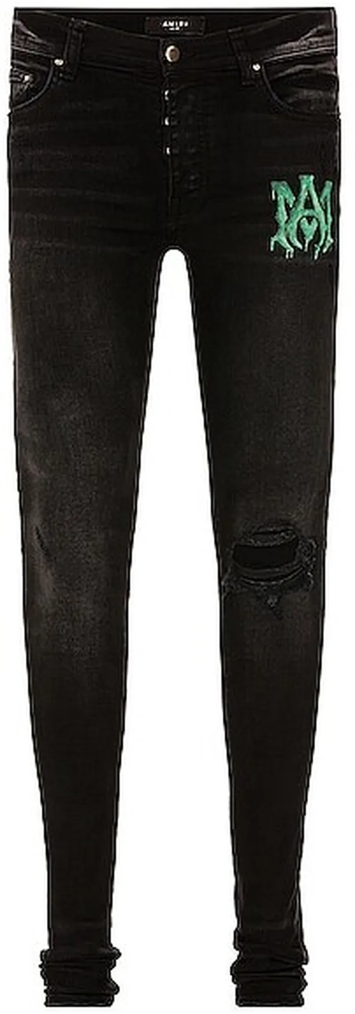 Amiri Watercolor Logo Jean in Aged Black in Black