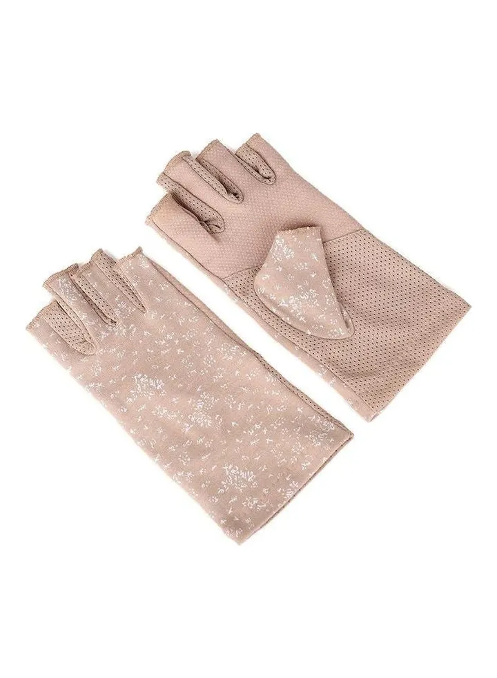 Pair Of Casual Printed Gloves Beige