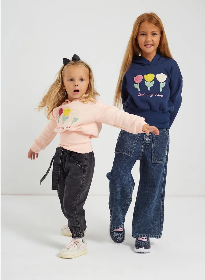 Girls Printed Cotton sweatshirt-Navy