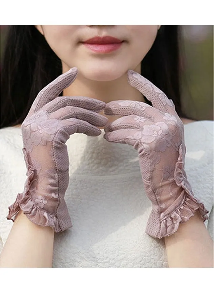 Womens Lace Summer Driving Gloves Touchscreen Sunscreen Gloves Pink