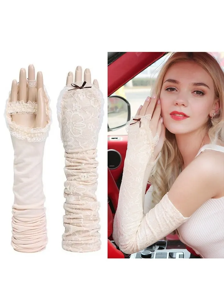 UV Protection Lace Arm Sleeves, Women's Floral Lace Sleeves Hollow Out Long Sunscreen Gloves Fingerless Driving Gloves
