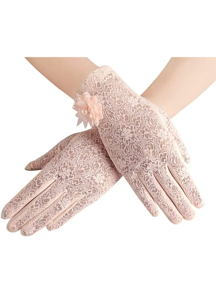 Pair Of Casual Embroidered Gloves Pink
