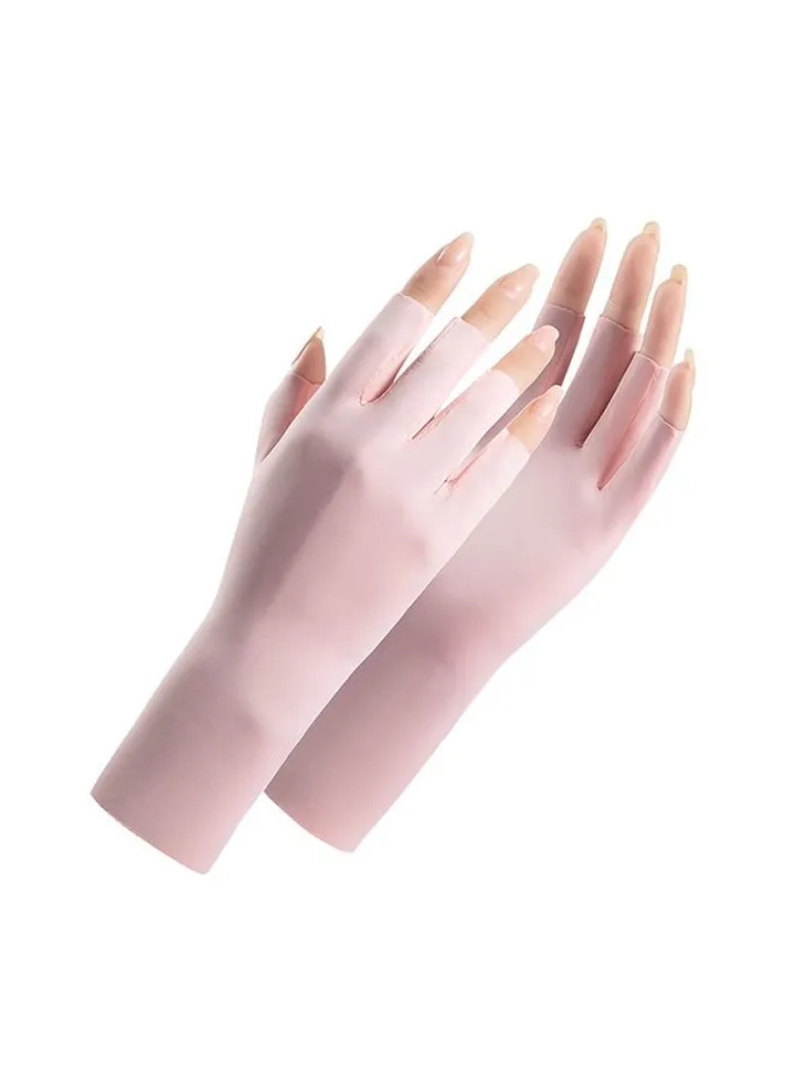 Women Sunblock Fingerless Gloves Non-Slip UV Protection Driving Riding Gloves