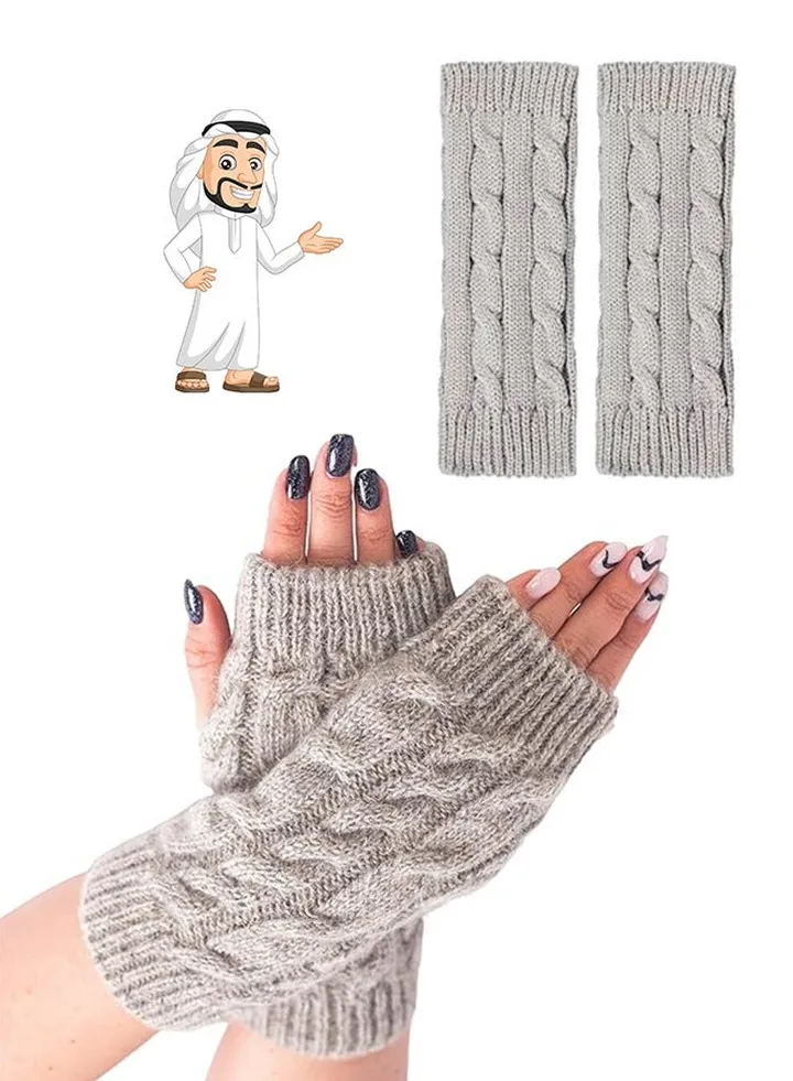 Fingerless Hand Warmer Skeleton Gloves, KASTWAVE Women Winter Warm Knit Fingerless Gloves Hand Crochet Thumbhole Arm Warmers Mittens, Hand Warmers for Women