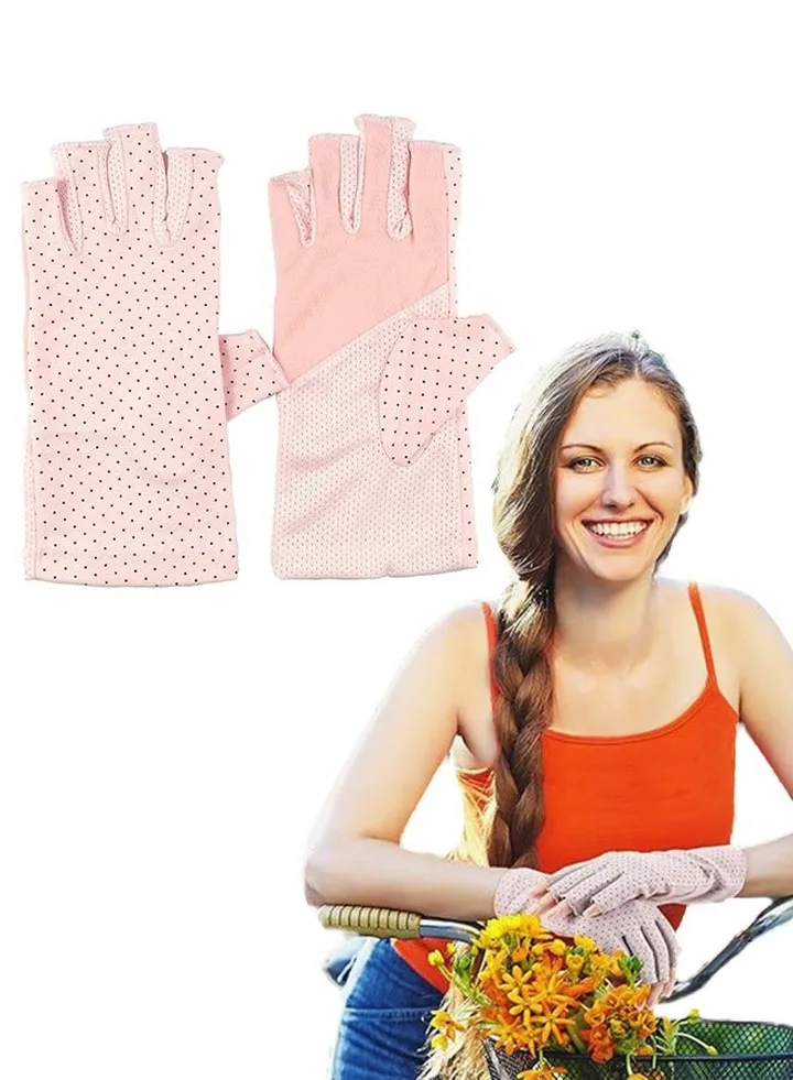 1 Pairs Sunscreen Fingerless Gloves Non-slip UV Protection Driving Gloves Summer Outdoor Gloves for Women and Girls