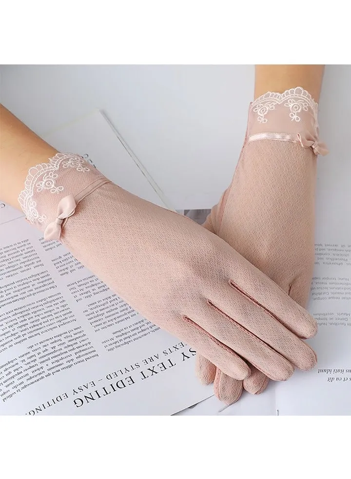 Womens Lace Summer Driving Gloves Touchscreen Sunscreen Gloves Pink