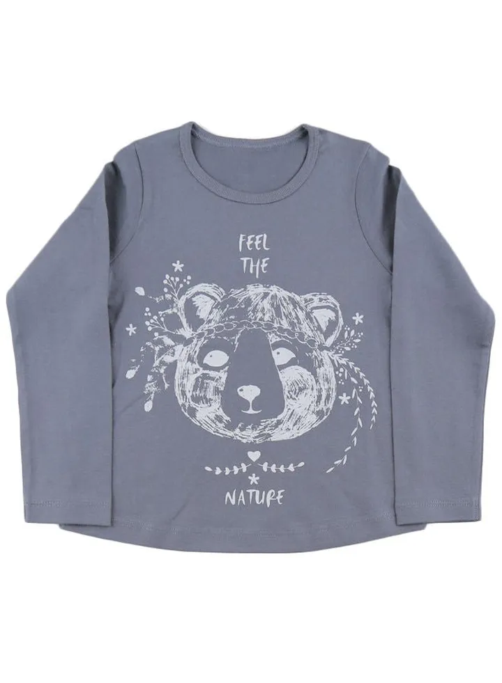 Gray T-shirt for girls with bear print