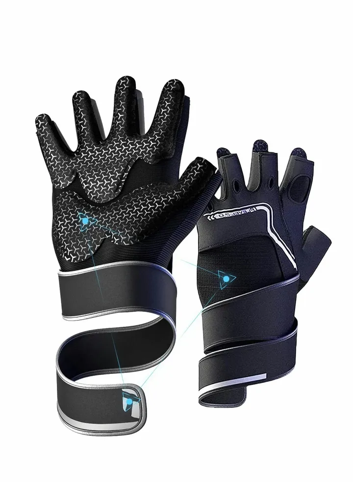 Gym Gloves for Men Women Fingerless Weight Lifting Glove with Wrist Support Workout Cycling Mitten for for Weightlifting, Training, Fitness, Hanging, Pull ups