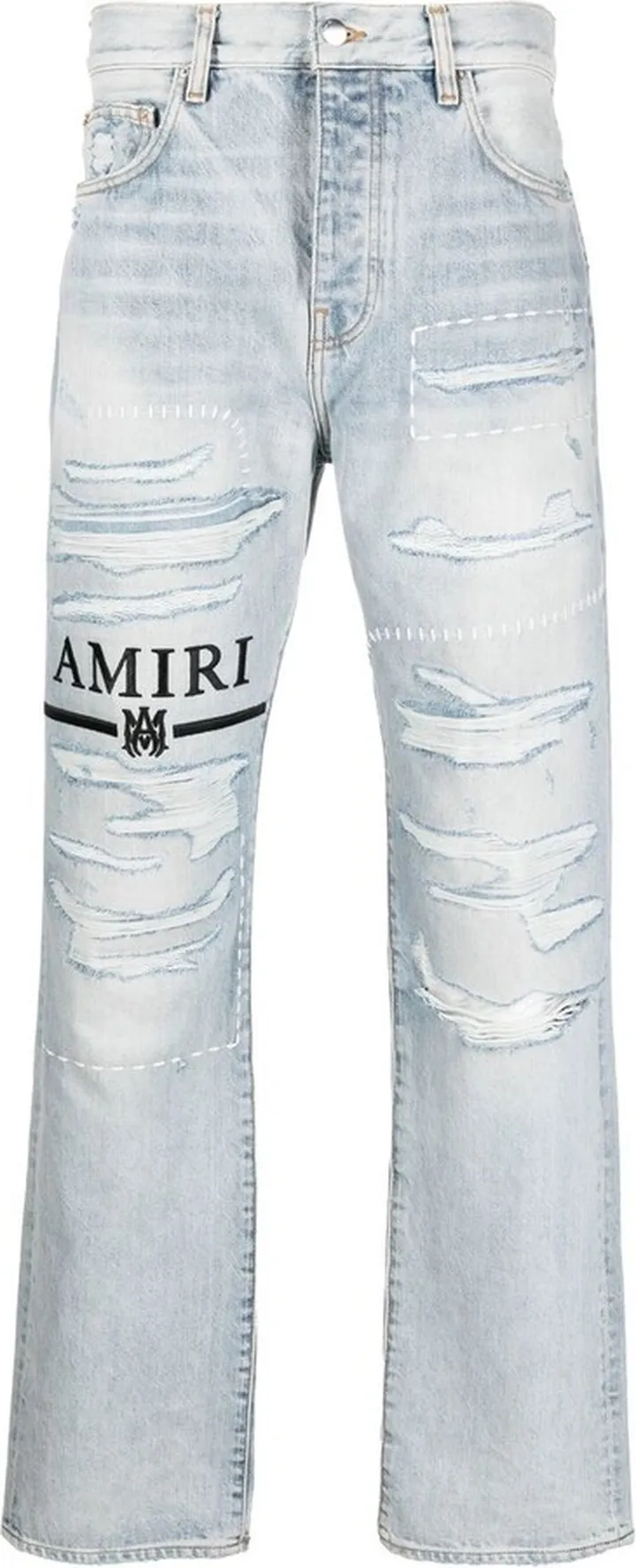 Logo-Embroidery Ripped Jeans