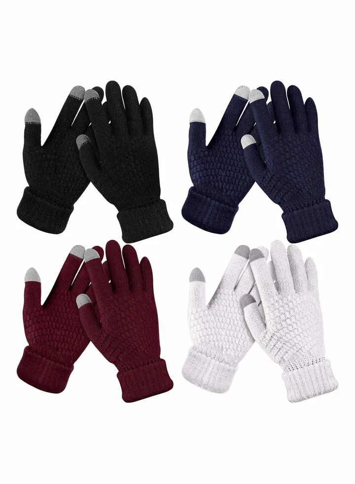 4 Pairs Women's Winter Touch Screen Gloves Warm Fleece Lined Knit Gloves Elastic Cuff Winter Texting Gloves