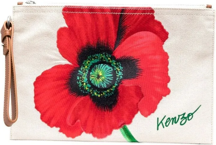 Poppy-Print Detail Clutch Bag