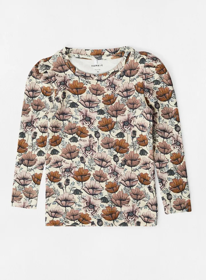 Kids Floral Print T-Shirt Brown