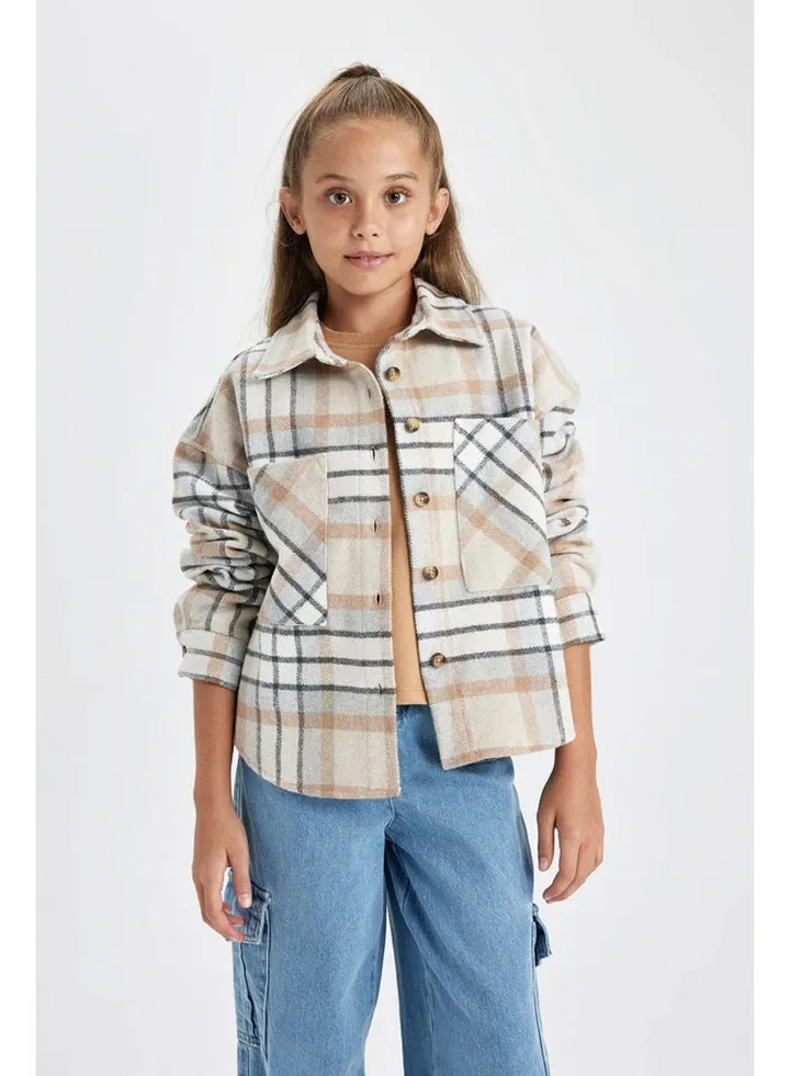 Girl Shacket Woven Long Sleeve Shirt