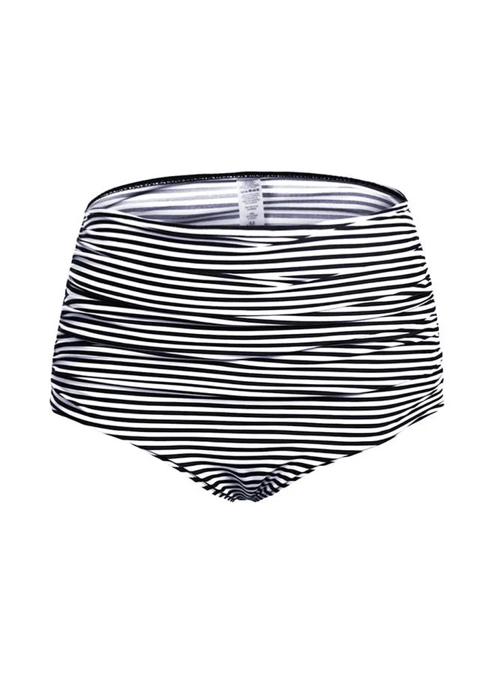 Swim Trunks High Waist Block Striped Tankini Trunks Black/White