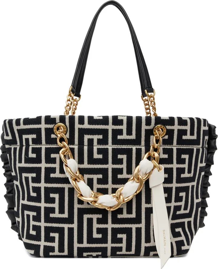 Balmain Black & Off-White 1945 Soft Tote
