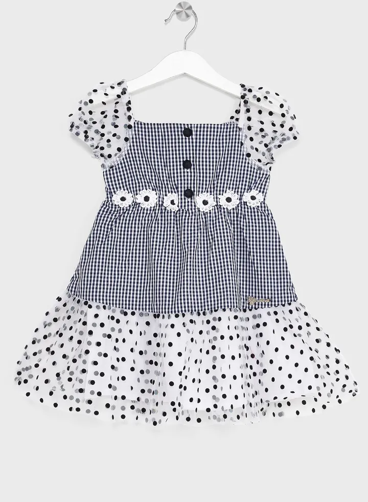 Nauti Nati Girls Puff Sleeve Checked Cotton Dress