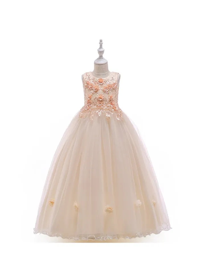 Princess Pageant Sleeveless Dress Beige