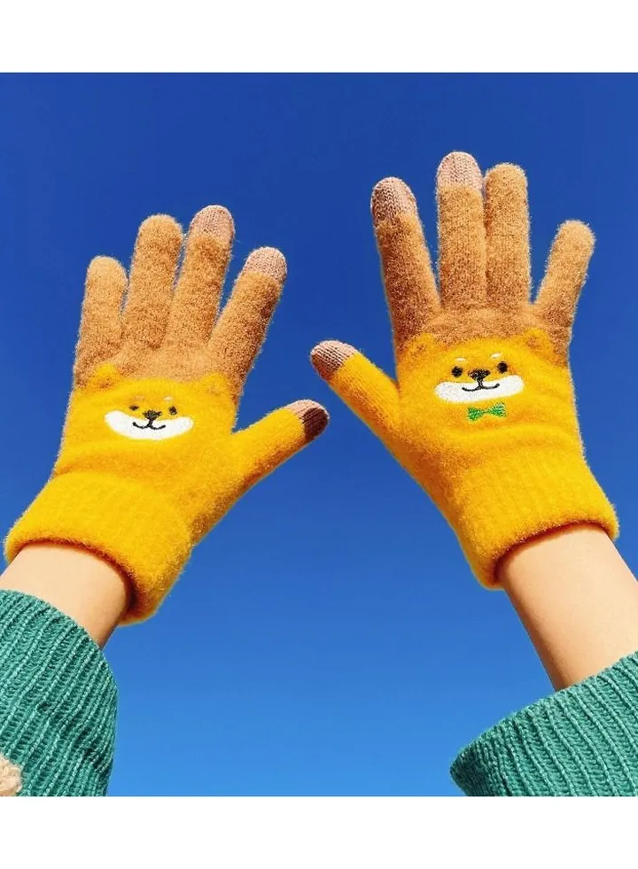 Women's Warm Winter Plush Thick Windproof Cartoon Cute Student Wool Gloves