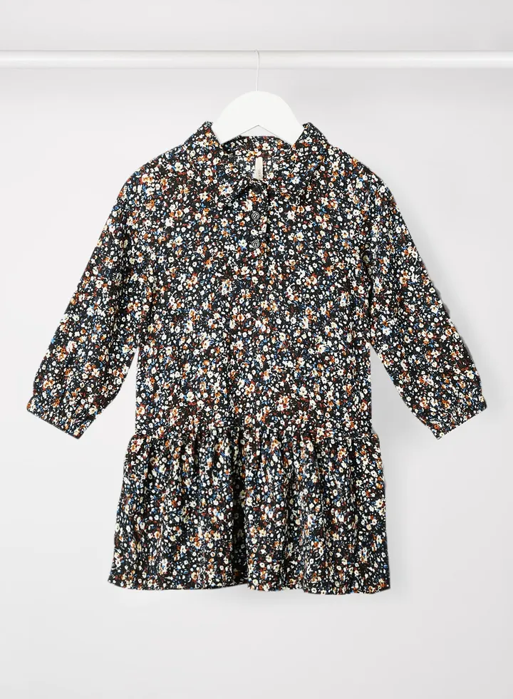 Kids/Teen Floral Print Peplum Dress Black