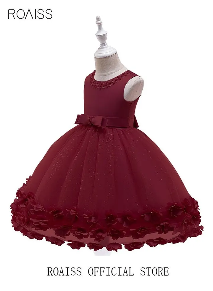 Girl's Party Dress Floral Mesh Gown Princess Dress Sleeveless Toddler Little Kids Flower Bow Party Wear Wedding Evening Formal Pageant Dance Gown for Birthday