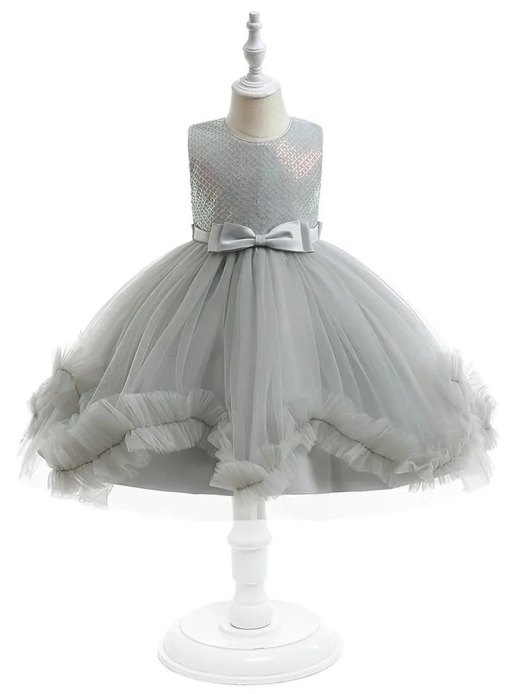 Girls Gray Tulle Dress Grey Bow Princess Dress Birthday Dress Daughter Dress Gift Wedding Party Dress Birthday Dress