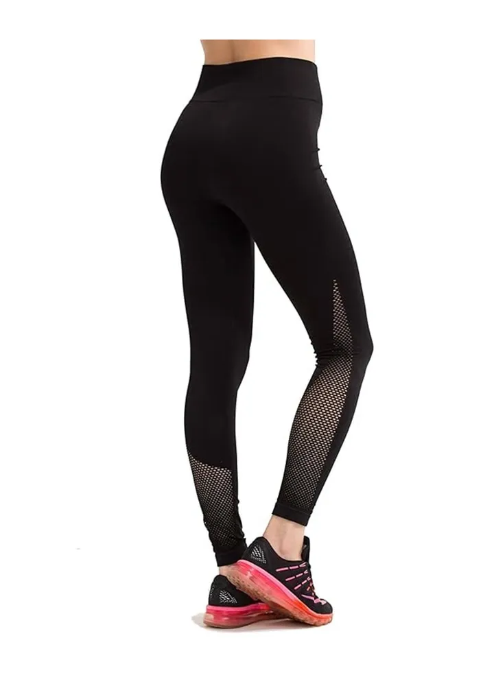 Women's High Rise Seamless Dry Fit Yoga Leggings with Knitted Mesh Calf