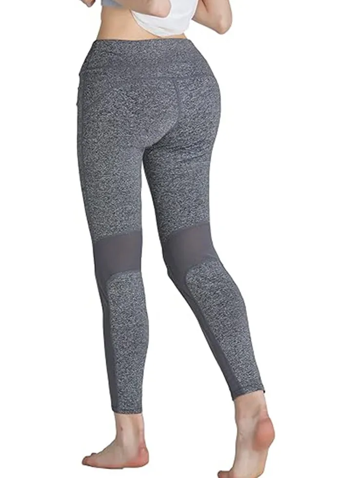 Women's Mid Waist Tummy Control Solid Color Squat Proof Mesh Yoga Running Tights Workout Leggings
