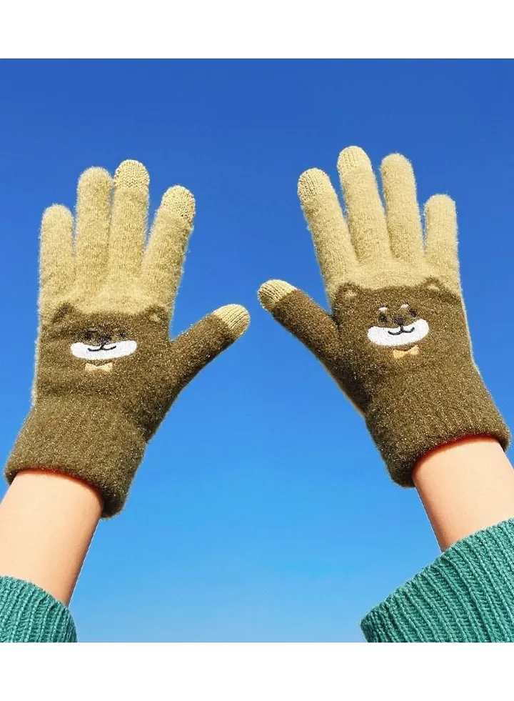 Women's Warm Winter Plush Thick Windproof Cartoon Cute Student Wool Gloves