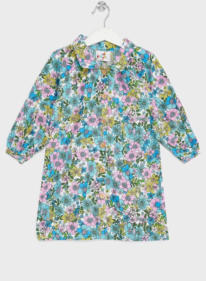 Girls Long Sleeve Floral Printed Dress