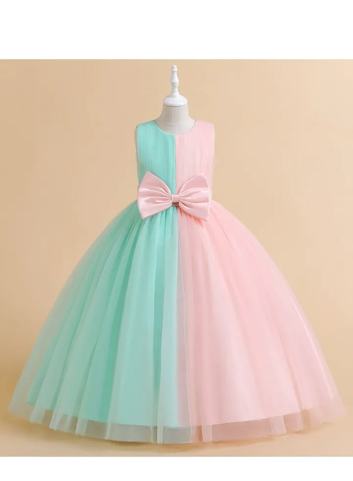 Girls Tulle Two Tone Princess Dress Sleeveless Back Zip Back Wedding Party Formal Pageant Dress