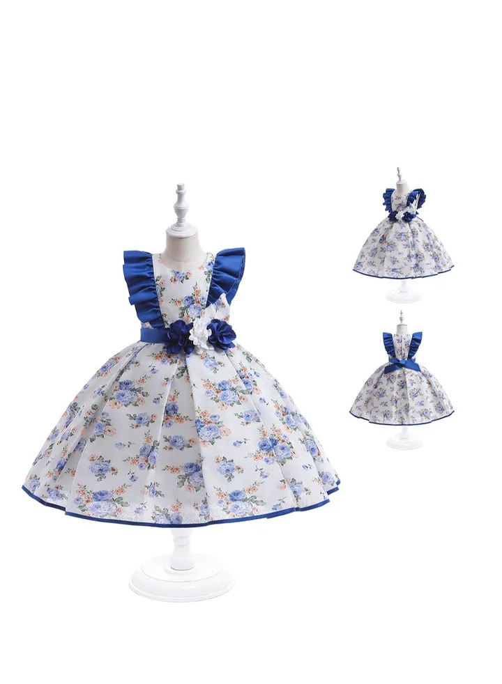 Kids Girls Party Dress Princess Graphic Flower Dress Performance Zipper Short Sleeve Adorable Dress