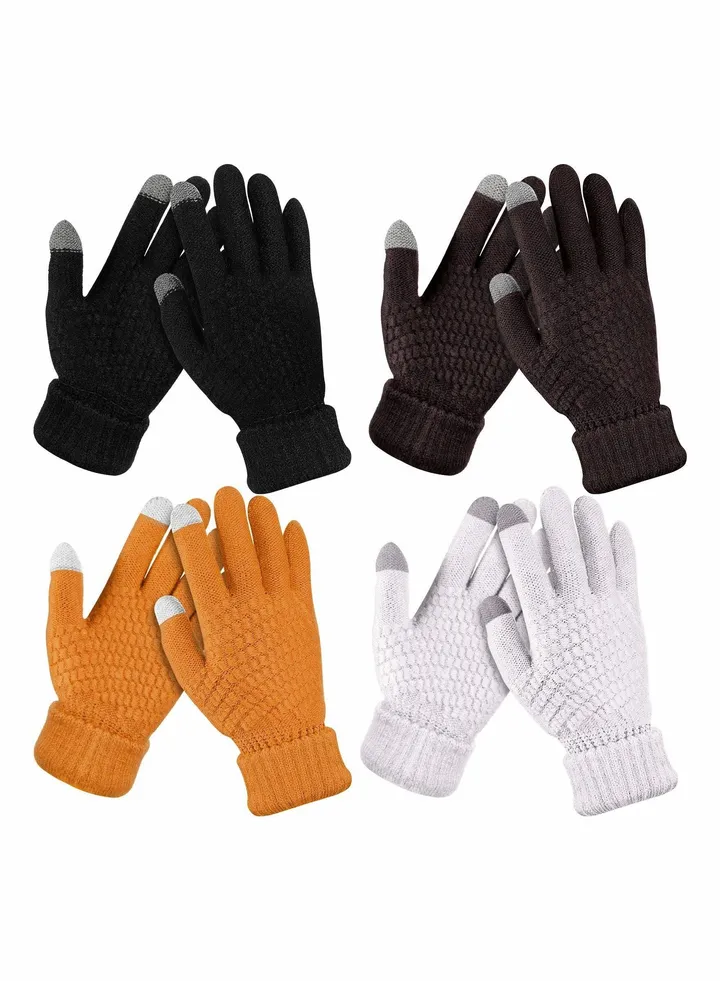 4 Pairs Women's Winter Touch Screen Gloves Warm Fleece Lined Knit Gloves Elastic Cuff Winter Texting Gloves