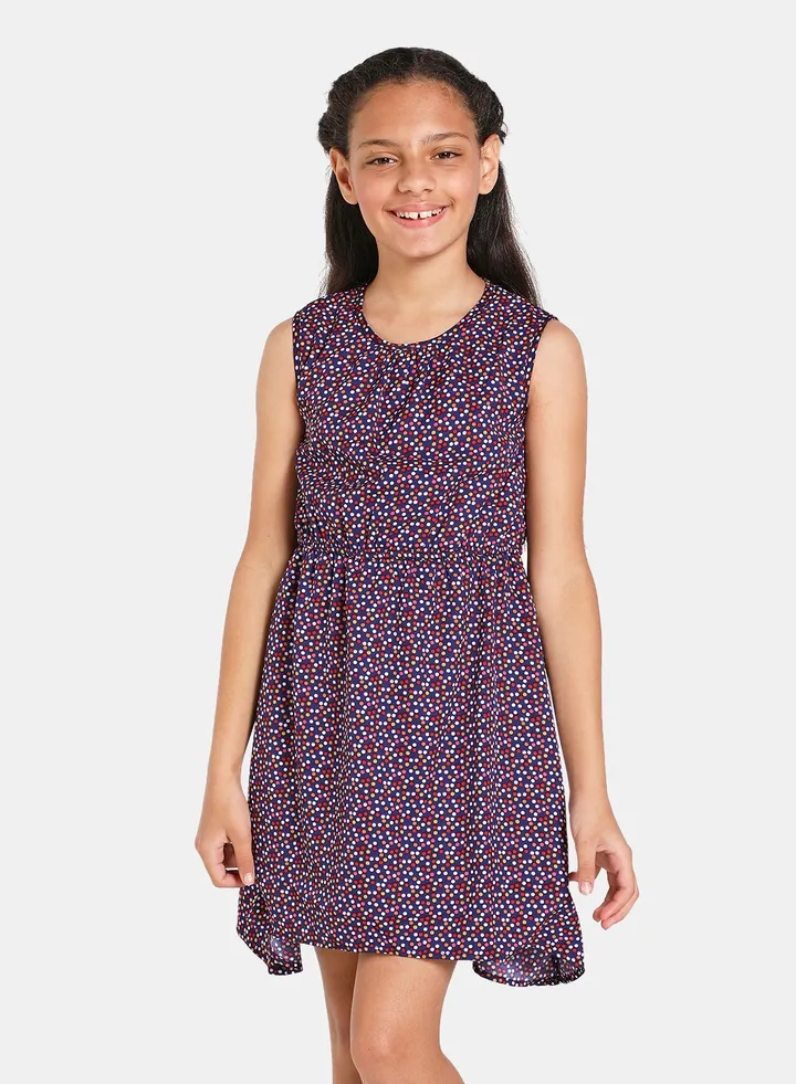 Girls Round Neck Sleeveless Dresses Purple