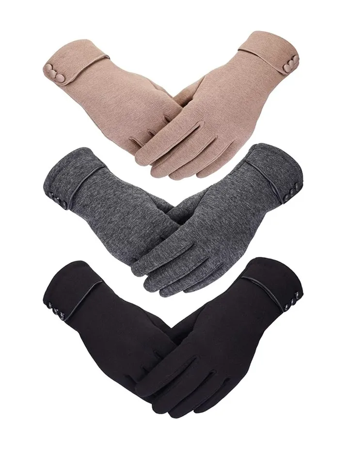 Women Winter Gloves, 3 Pairs Women Winter Gloves, Warm Touchscreen Gloves Windproof Gloves for Women Girls Winter Using, Black, Gray, Khaki