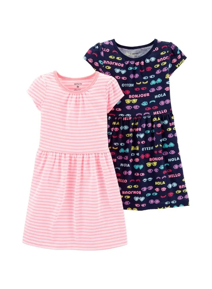 2-Pack Jersey Printed Midi Dress Set Multicolour