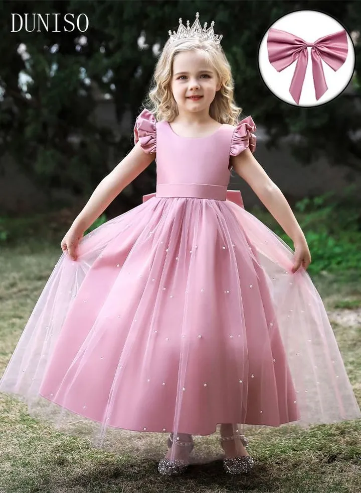 Girls Dress Kids Evening Dress Short Sleeve Lace Party Dresses with Tutu Skirt Toddler Princess Birthday Party Wedding Flower Girls Dresses for Piano Performance