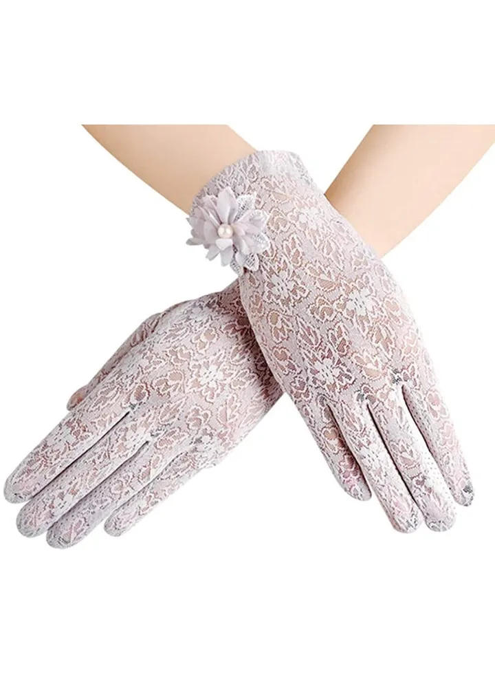 Pair Of Casual Embroidered Gloves Pink