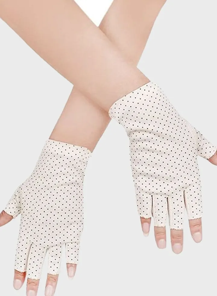 Dotted Printed Anti-Skid Gloves Beige