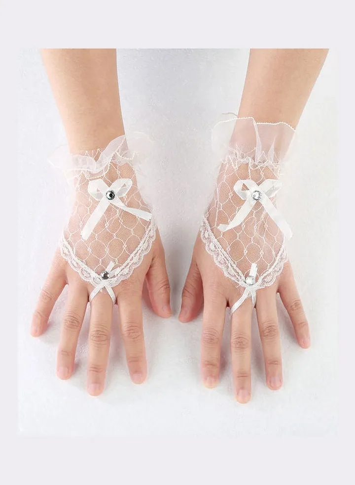 Fingerless Bridal Short Gloves White