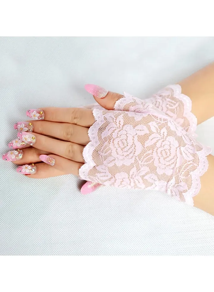 Fingerless Lace Gloves Wrist Length Flower Lace Gloves Bridal Wedding Gloves