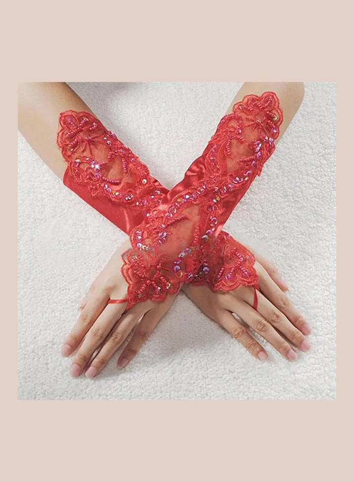 Fingerless Wedding Party Bridal Dress Glove Red