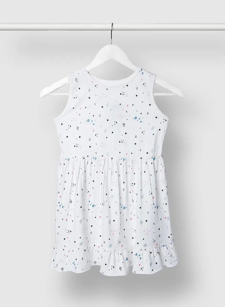Girls All Over Print Trendy Dress White / Green