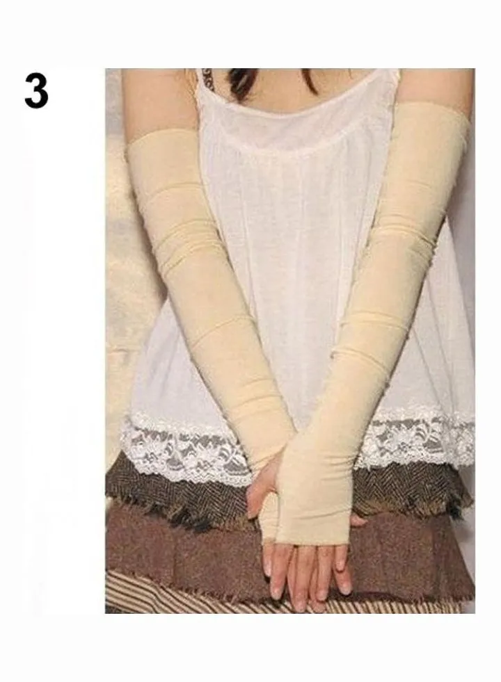 Fingerless Cotton Gloves Sleeves Beige